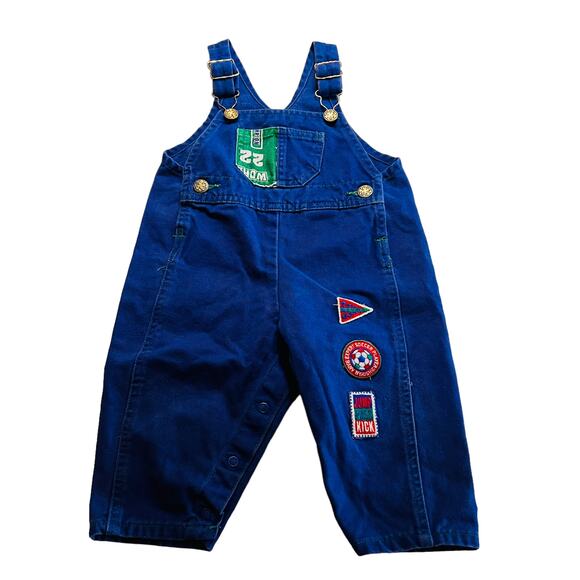 Vintage Oshkosh B’gosh Patchwork Overalls Size 12M Blue - Picture 1 of 6